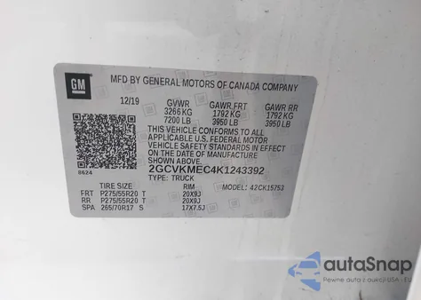 2019 Chevrolet Silverado 1500 Ld Silverado Custom from USA, damaged, VIN 2GCVKMEC4K1243392